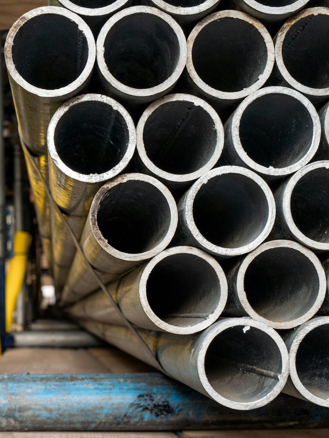 Pipes strapped in place at a construction site.