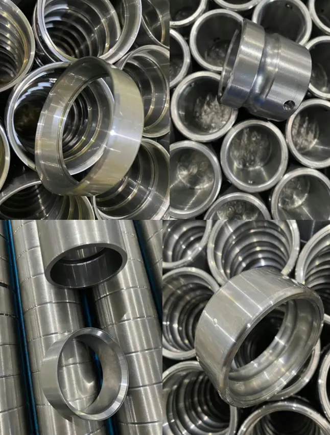Various precision CNC turned bearing inner and outer rings made from 100Cr6 steel, demonstrating Yiyang's integrated tube-to-ring manufacturing capabilities.